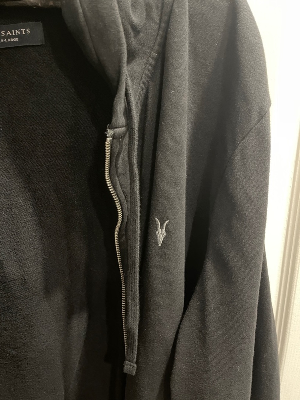 All Saints Black Zip Hoodie with Embroidered Ram Logo - Picture 2 of 8